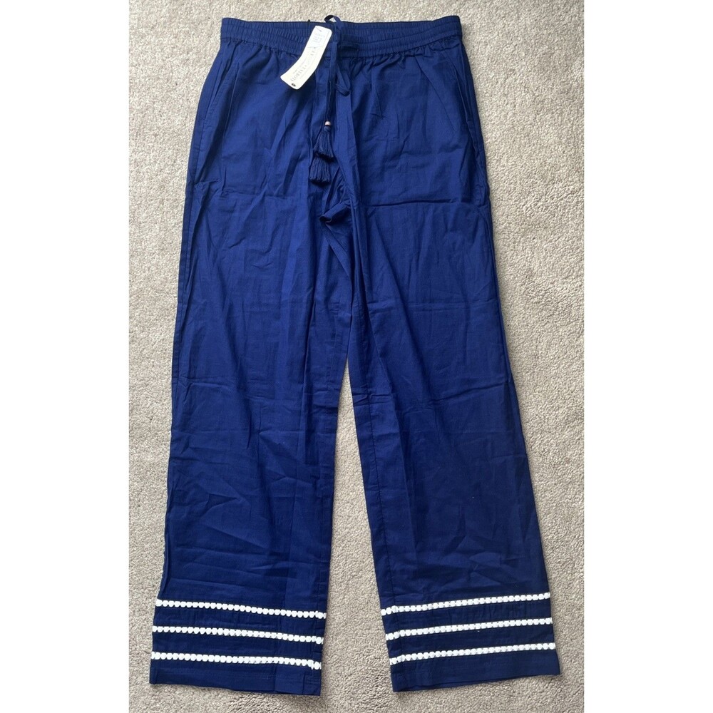 Miraclesuit x Talbots Women Wide Leg Pants Small Navy Embroidered Pull on Beach